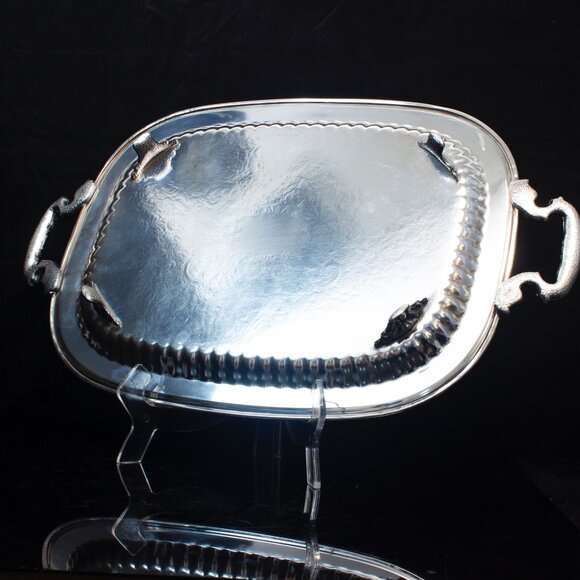 Silver Plated Serving Tray With Intricate Engraving & Handles | Leonard Silver - Picture 8 of 11